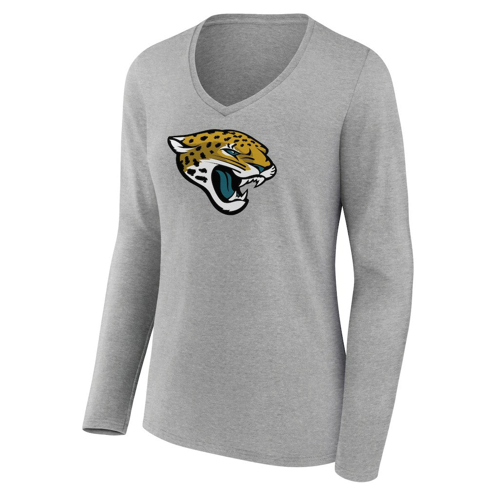 Jacksonville Jaguars Women's Primary Team Logo Long Sleeve V-Neck T-Shirt Heather Gray | NFL