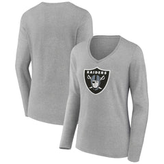 Las Vegas Raiders Women's Primary Team Logo Long Sleeve V-Neck T-Shirt Heather Gray | NFL