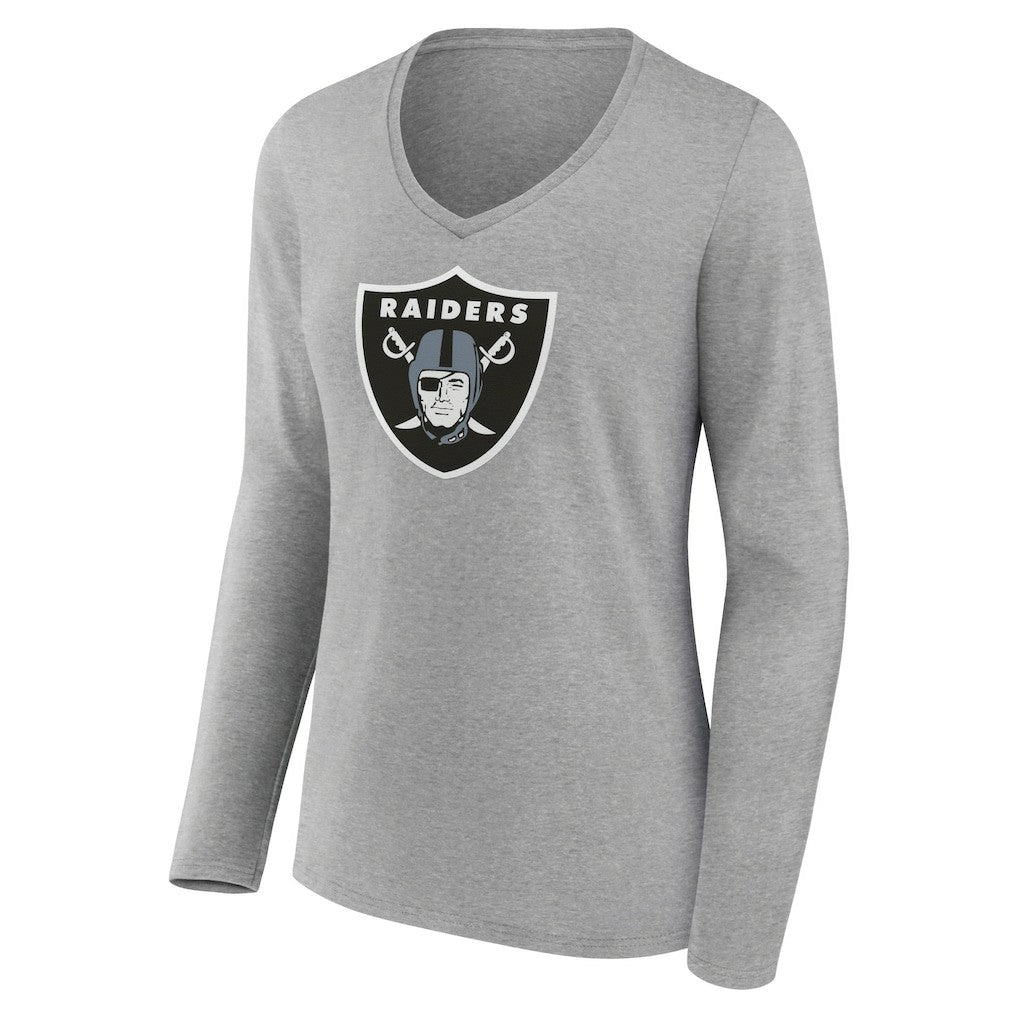 Las Vegas Raiders Women's Primary Team Logo Long Sleeve V-Neck T-Shirt Heather Gray | NFL