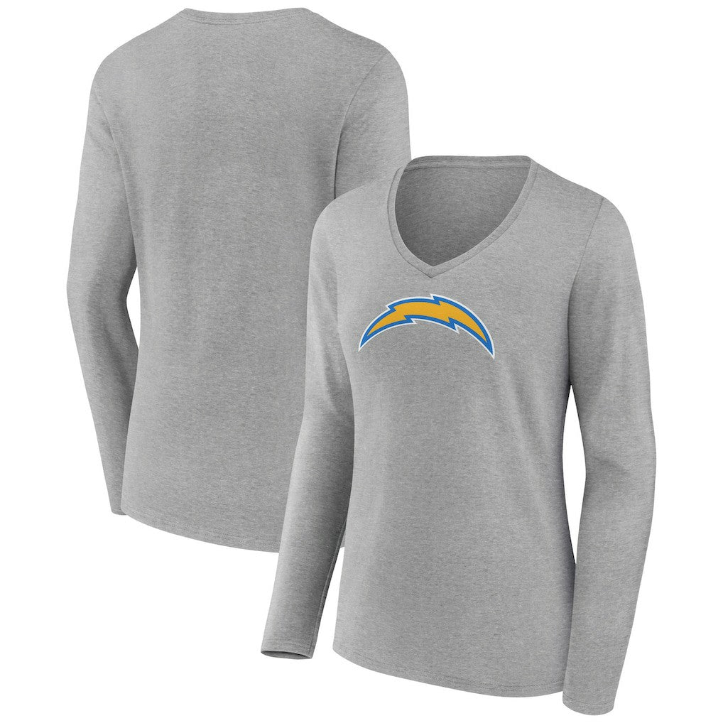 Los Angeles Chargers Women's Primary Team Logo Long Sleeve V-Neck T-Shirt Heather Gray | NFL