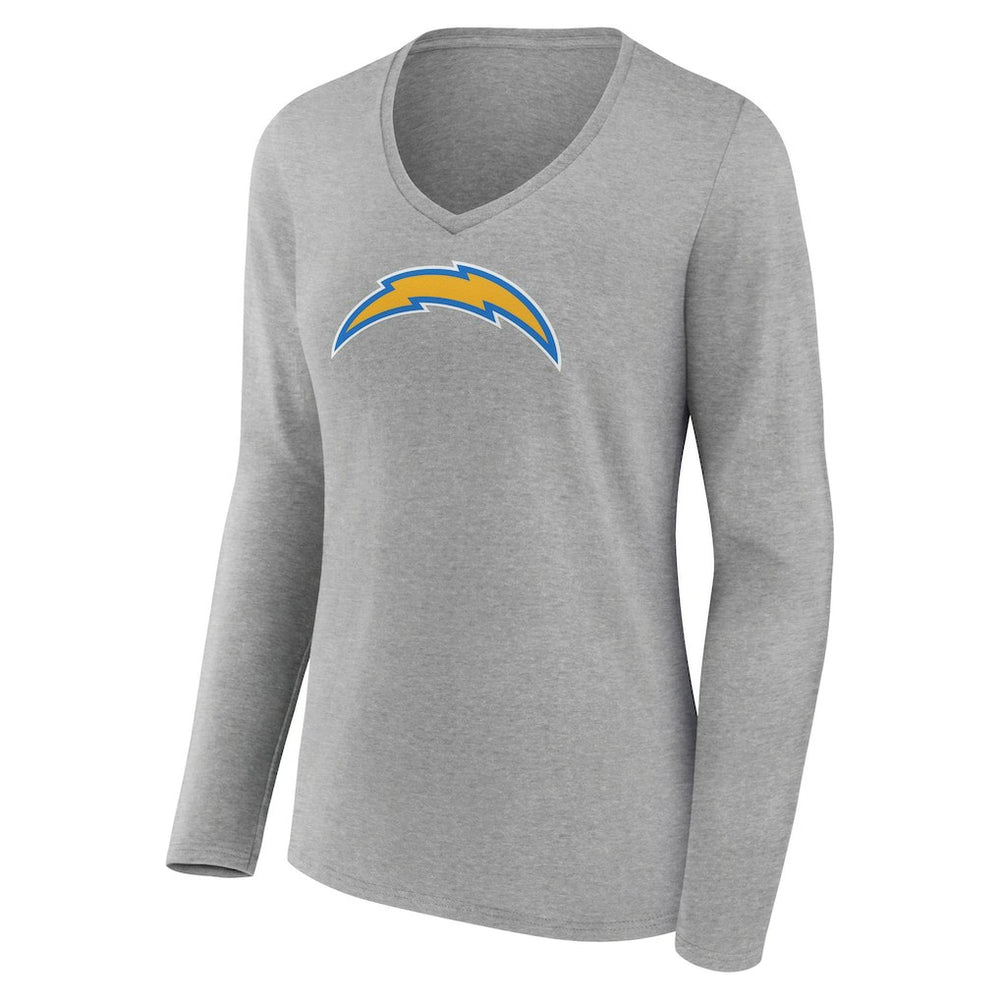 Los Angeles Chargers Women's Primary Team Logo Long Sleeve V-Neck T-Shirt Heather Gray | NFL