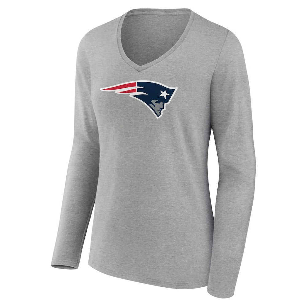 New England Patriots Women's Primary Team Logo Long Sleeve V-Neck T-Shirt Heather Gray | NFL