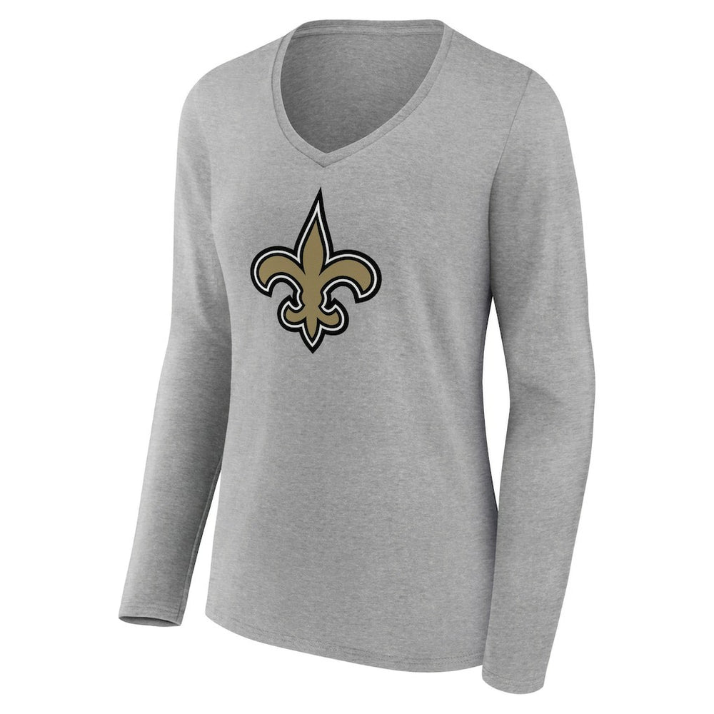 New Orleans Saints Women's Primary Team Logo Long Sleeve V-Neck T-Shirt Heather Gray | NFL