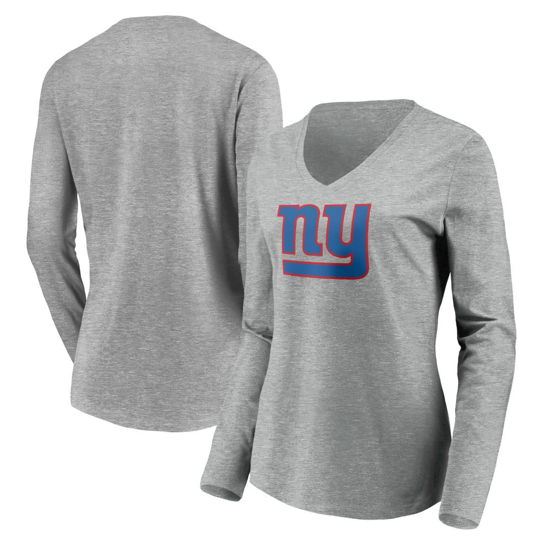 New York Giants Women's Primary Team Logo Long Sleeve V-Neck T-Shirt Heather Gray | NFL