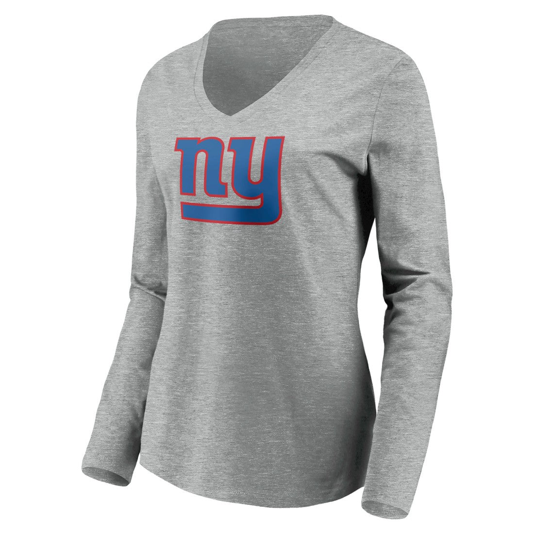New York Giants Women's Primary Team Logo Long Sleeve V-Neck T-Shirt Heather Gray | NFL