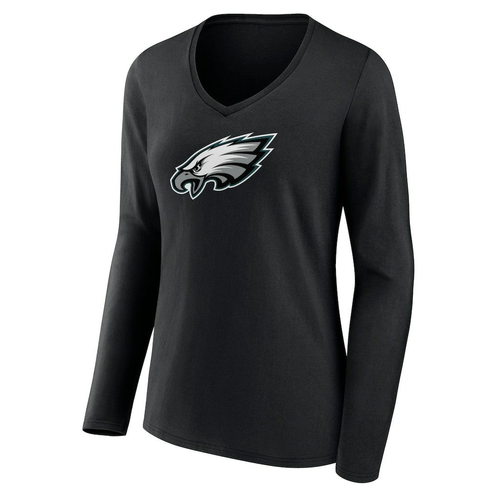 Philadelphia Eagles Women's Primary Team Logo Long Sleeve V-Neck T-Shirt Black | NFL