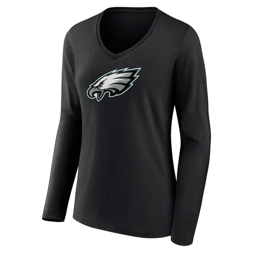 Philadelphia Eagles Women's Primary Team Logo Long Sleeve V-Neck T-Shirt Black | NFL
