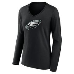 Philadelphia Eagles Women's Primary Team Logo Long Sleeve V-Neck T-Shirt Black | NFL