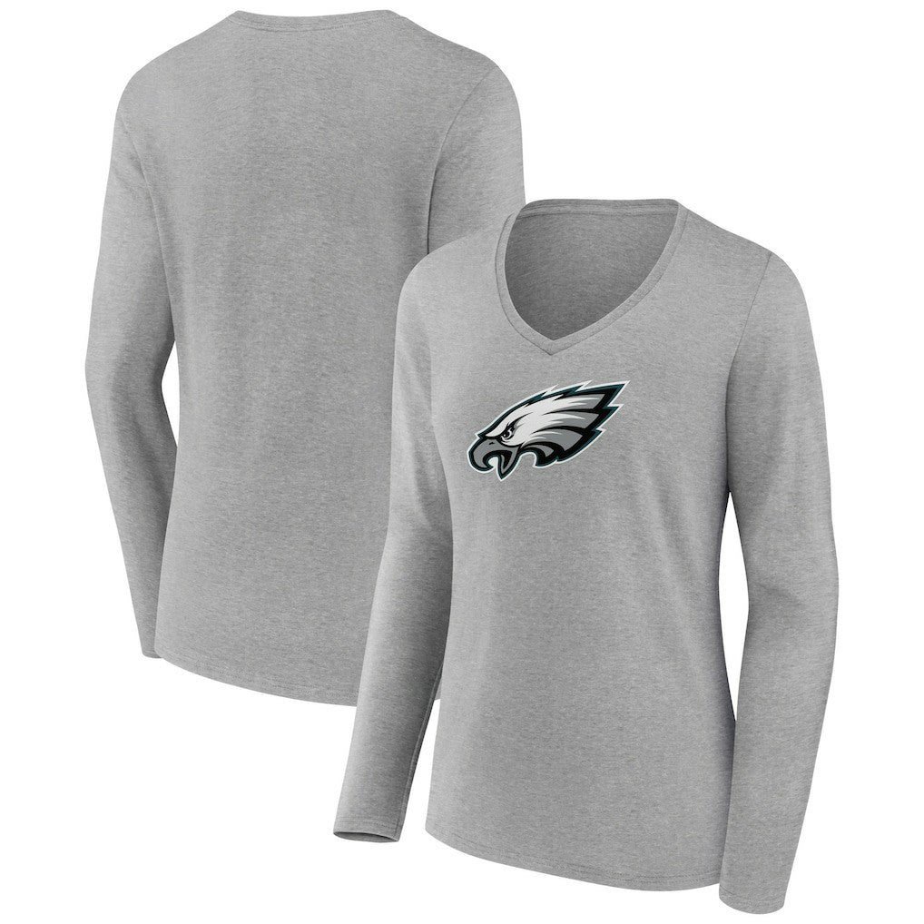 Philadelphia Eagles Women's Primary Team Logo Long Sleeve V-Neck T-Shirt Heather Gray | NFL