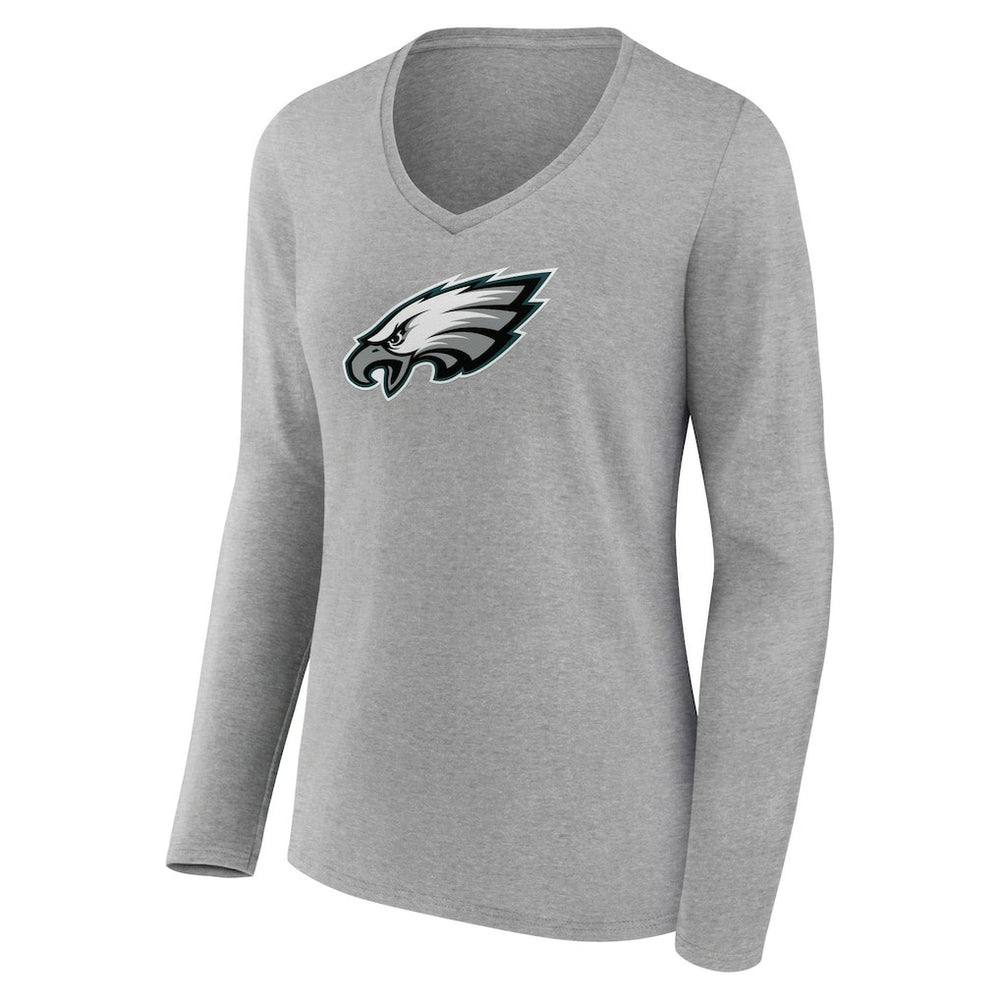 Philadelphia Eagles Women's Primary Team Logo Long Sleeve V-Neck T-Shirt Heather Gray | NFL