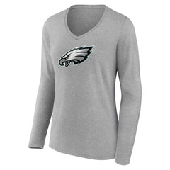 Philadelphia Eagles Women's Primary Team Logo Long Sleeve V-Neck T-Shirt Heather Gray | NFL
