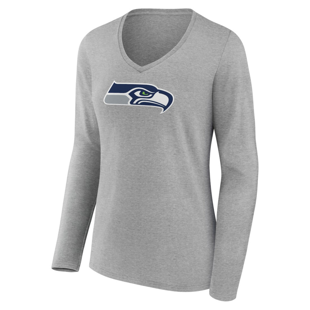 Seattle Seahawks Women's Primary Team Logo Long Sleeve V-Neck T-Shirt Heather Gray | NFL