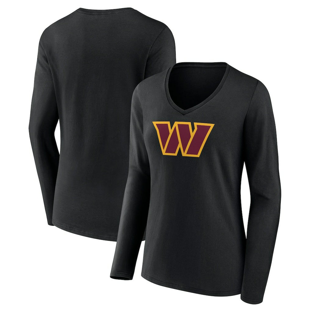 Washington Commanders Women's Primary Team Logo Long Sleeve V-Neck T-Shirt Black | NFL