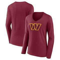 Washington Commanders Women's Primary Team Logo Long Sleeve V-Neck T-Shirt Burgundy | NFL