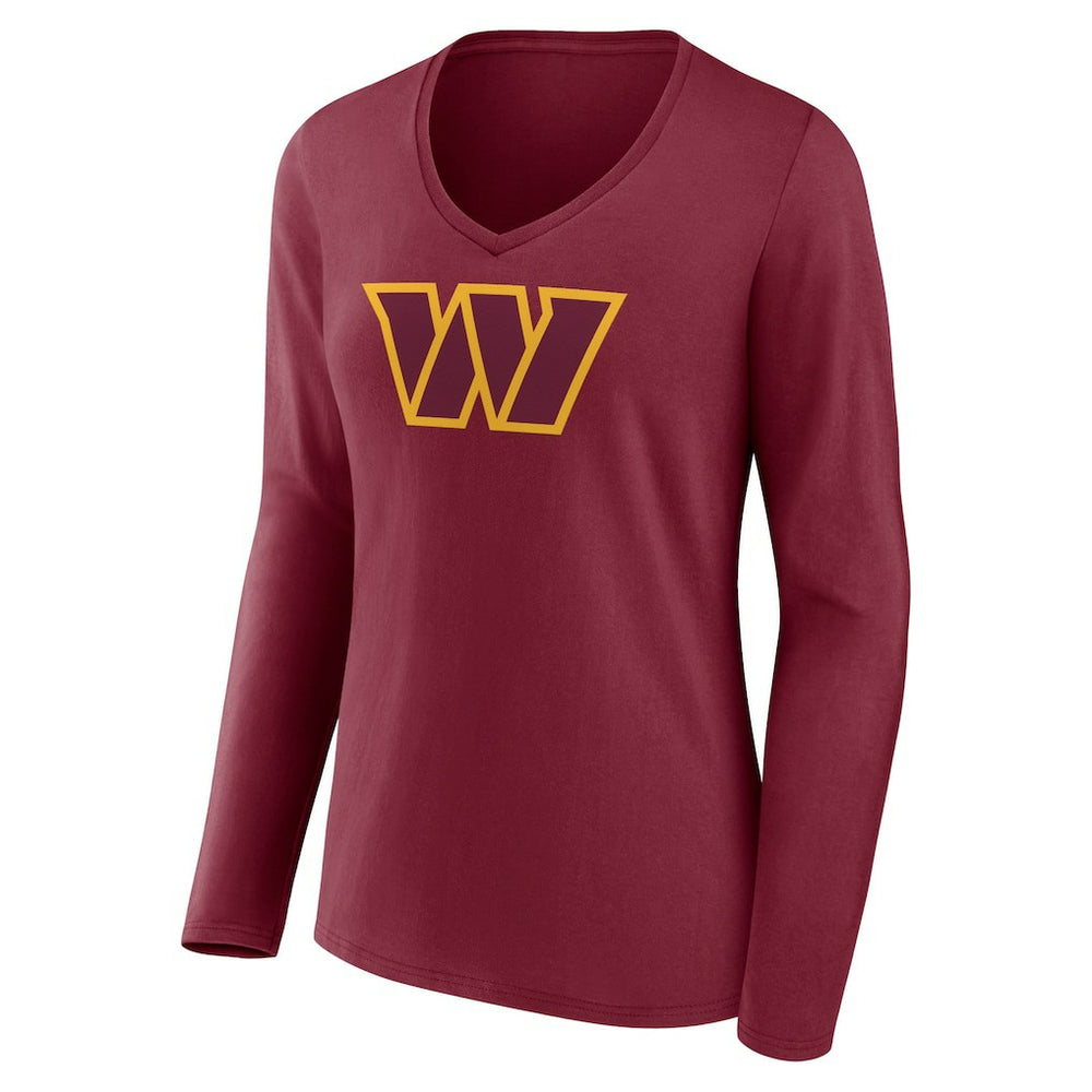 Washington Commanders Women's Primary Team Logo Long Sleeve V-Neck T-Shirt Burgundy | NFL