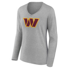 Washington Commanders Women's Primary Team Logo Long Sleeve V-Neck T-Shirt Heather Gray | NFL