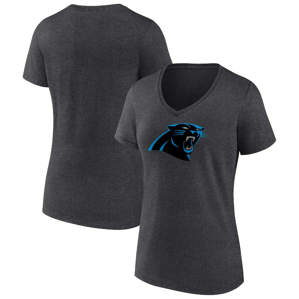 Carolina Panthers Women's Primary Team Logo V-Neck T-Shirt Charcoal | NFL