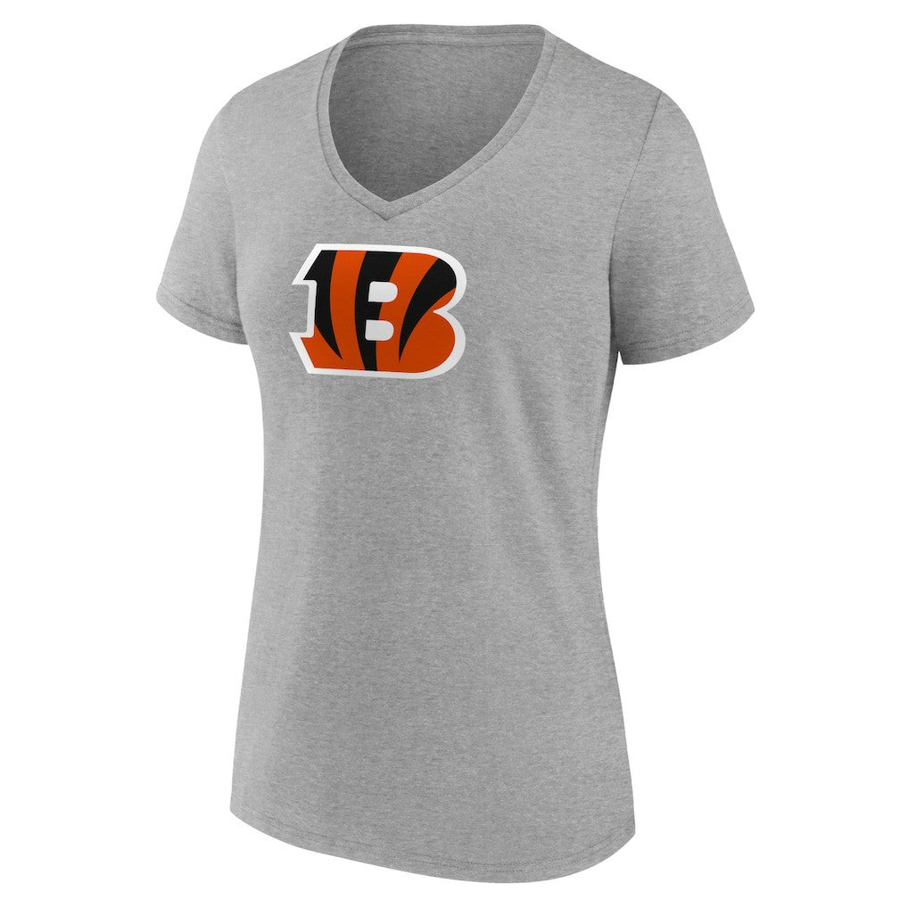 Cincinnati Bengals Women's Primary Team Logo V-Neck T-Shirt Heather Gray | NFL