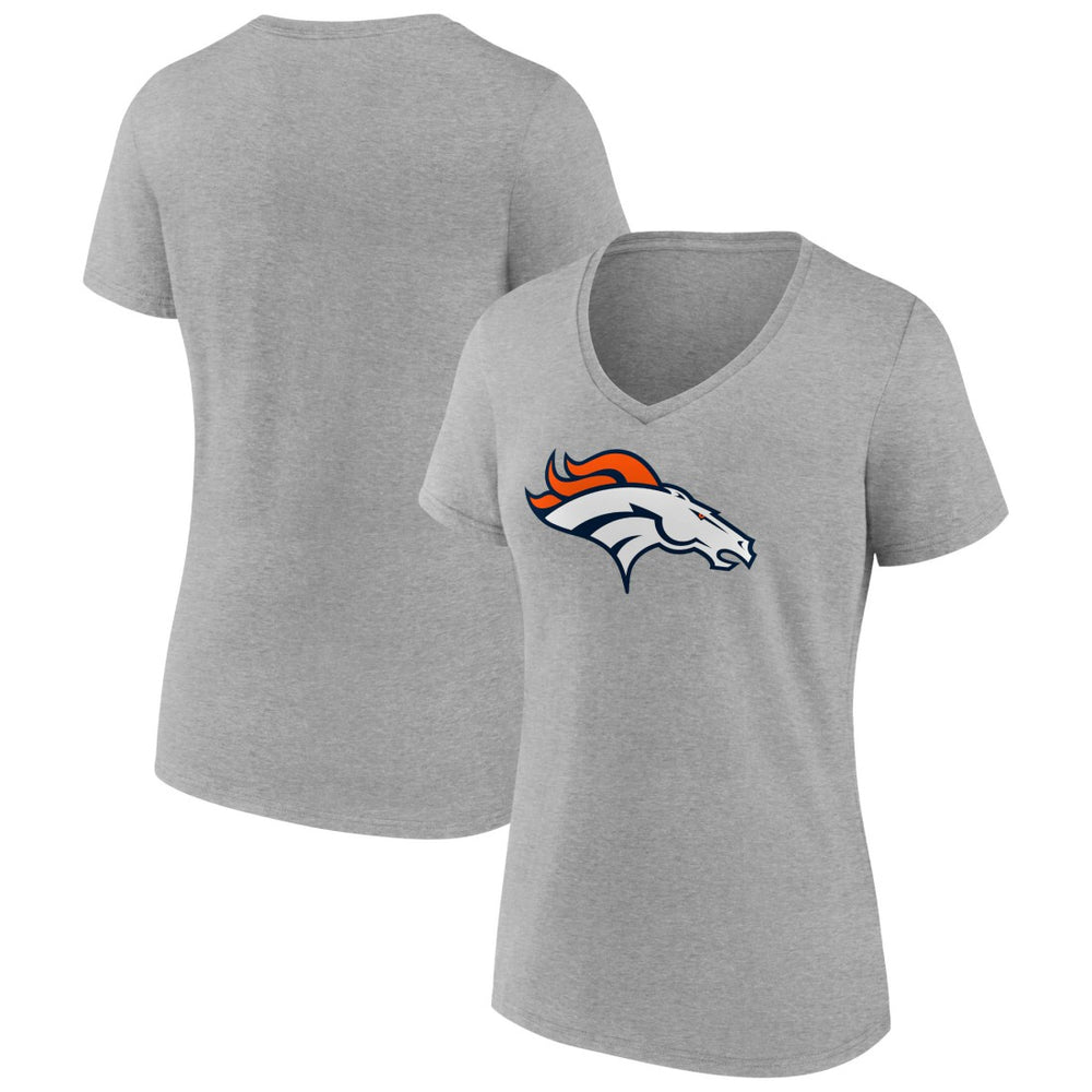 Denver Broncos Women's Primary Team Logo V-Neck T-Shirt Heather Gray | NFL