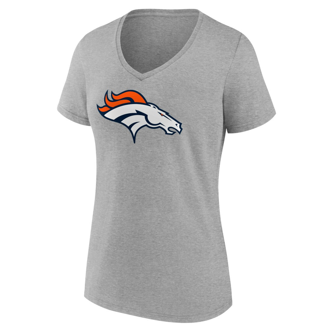 Denver Broncos Women's Primary Team Logo V-Neck T-Shirt Heather Gray | NFL