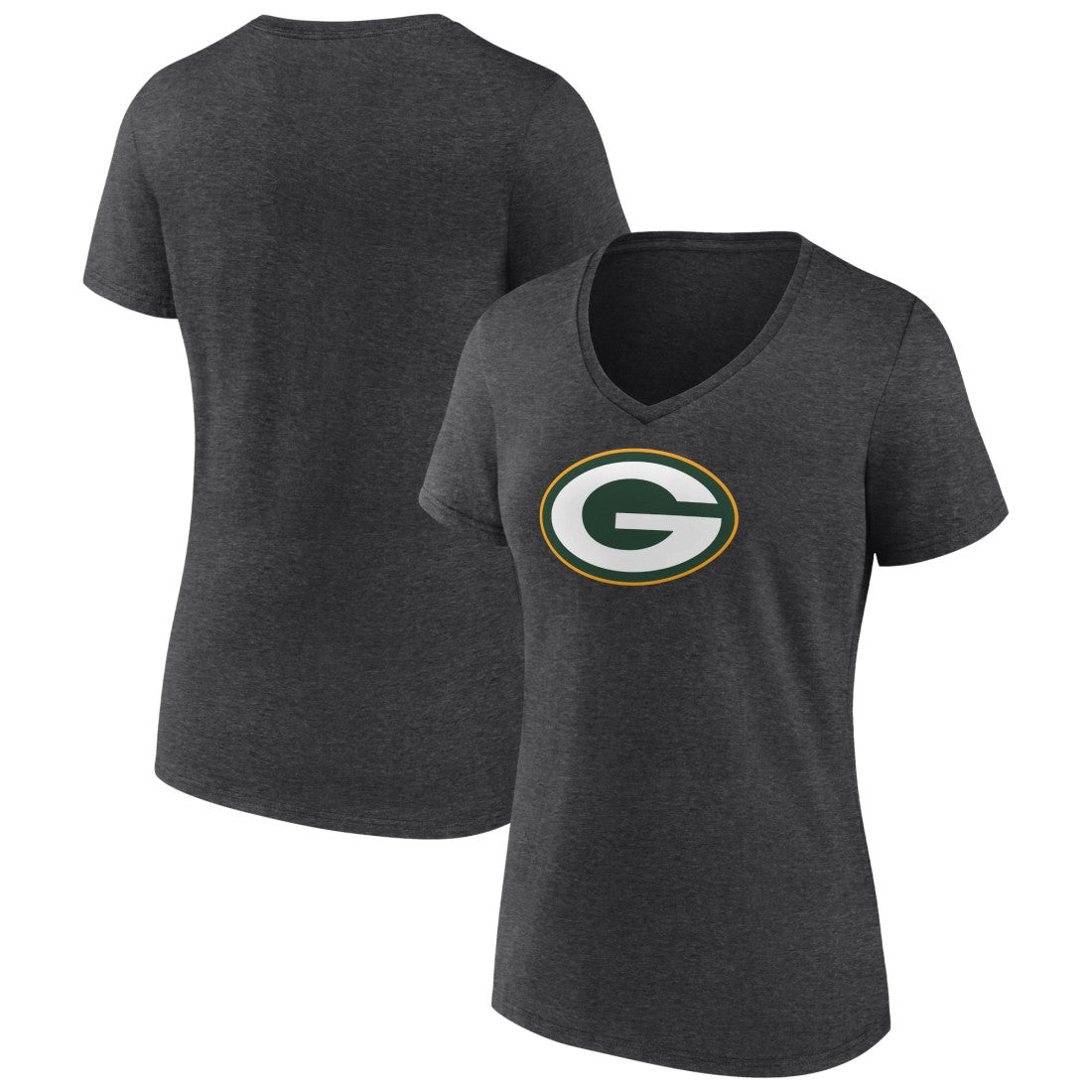 Green Bay Packers Women's Primary Team Logo V-Neck T-Shirt Charcoal | NFL