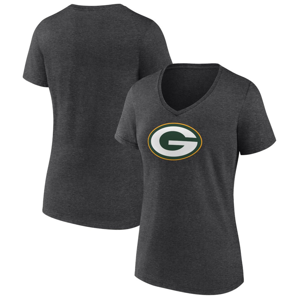 Green Bay Packers Women's Primary Team Logo V-Neck T-Shirt Charcoal | NFL