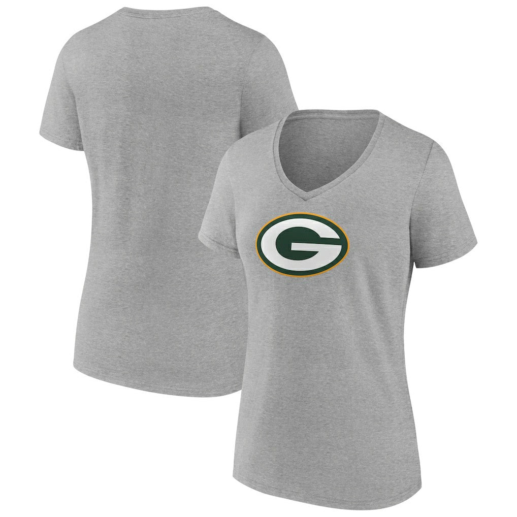 Green Bay Packers Women's Primary Team Logo V-Neck T-Shirt Heather Gray | NFL
