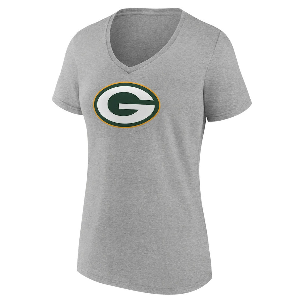 Green Bay Packers Women's Primary Team Logo V-Neck T-Shirt Heather Gray | NFL