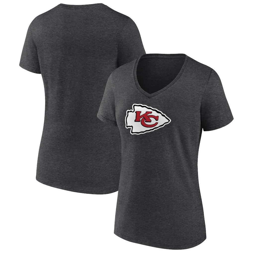 Kansas City Chiefs Women's Primary Team Logo V-Neck T-Shirt Charcoal | NFL