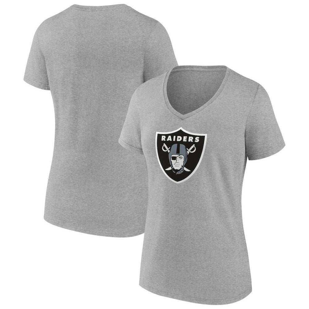 Las Vegas Raiders Women's Primary Team Logo V-Neck T-Shirt Heather Gray | NFL