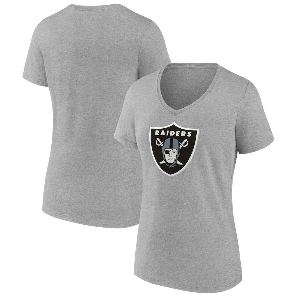 Las Vegas Raiders Women's Primary Team Logo V-Neck T-Shirt Heather Gray | NFL