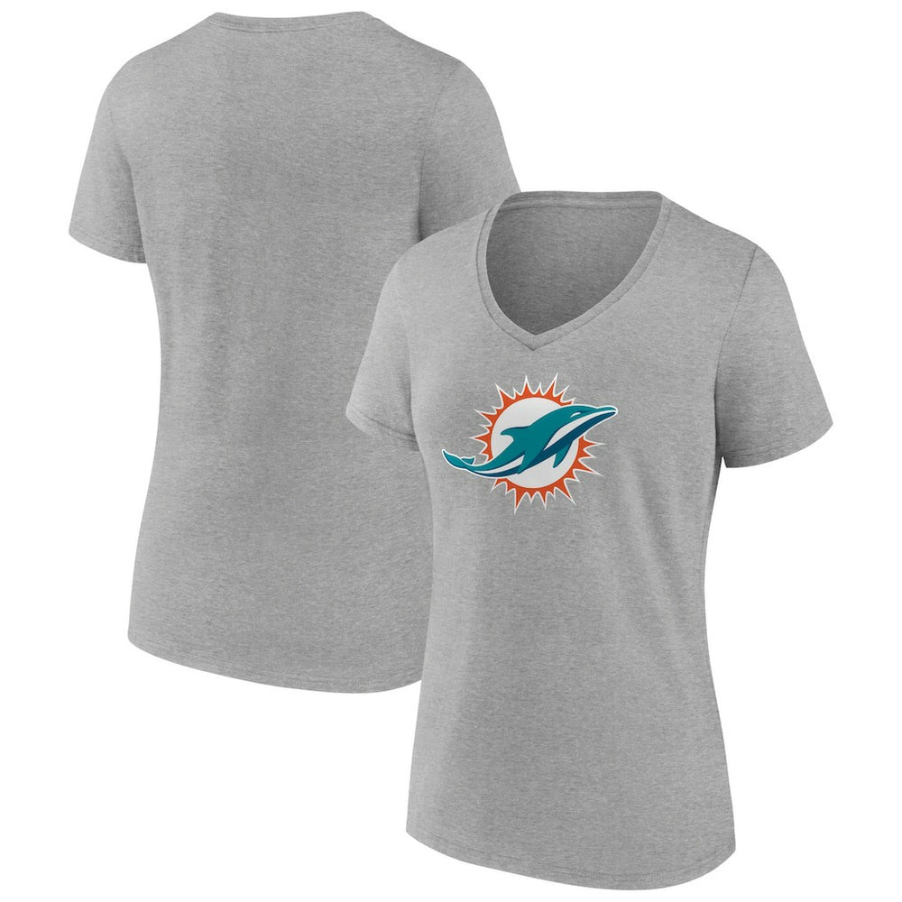 Miami Dolphins Women's Primary Team Logo V-Neck T-Shirt Heather Gray | NFL