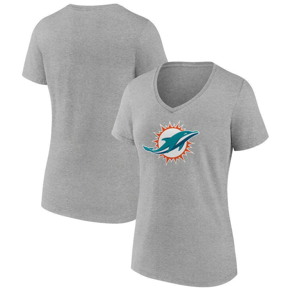 Miami Dolphins Women's Primary Team Logo V-Neck T-Shirt Heather Gray | NFL