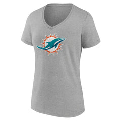 Miami Dolphins Women's Primary Team Logo V-Neck T-Shirt Heather Gray | NFL