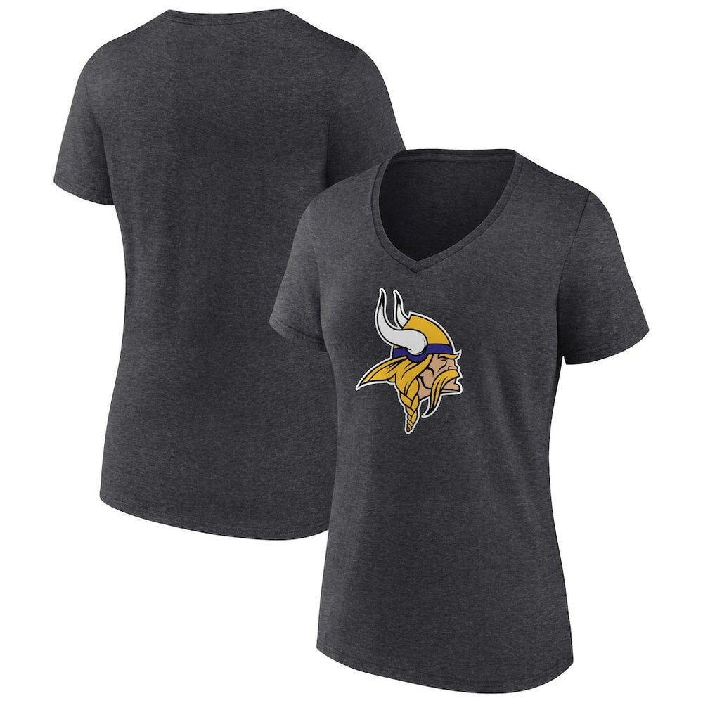 Minnesota Vikings Women's Primary Team Logo V-Neck T-Shirt Charcoal | NFL
