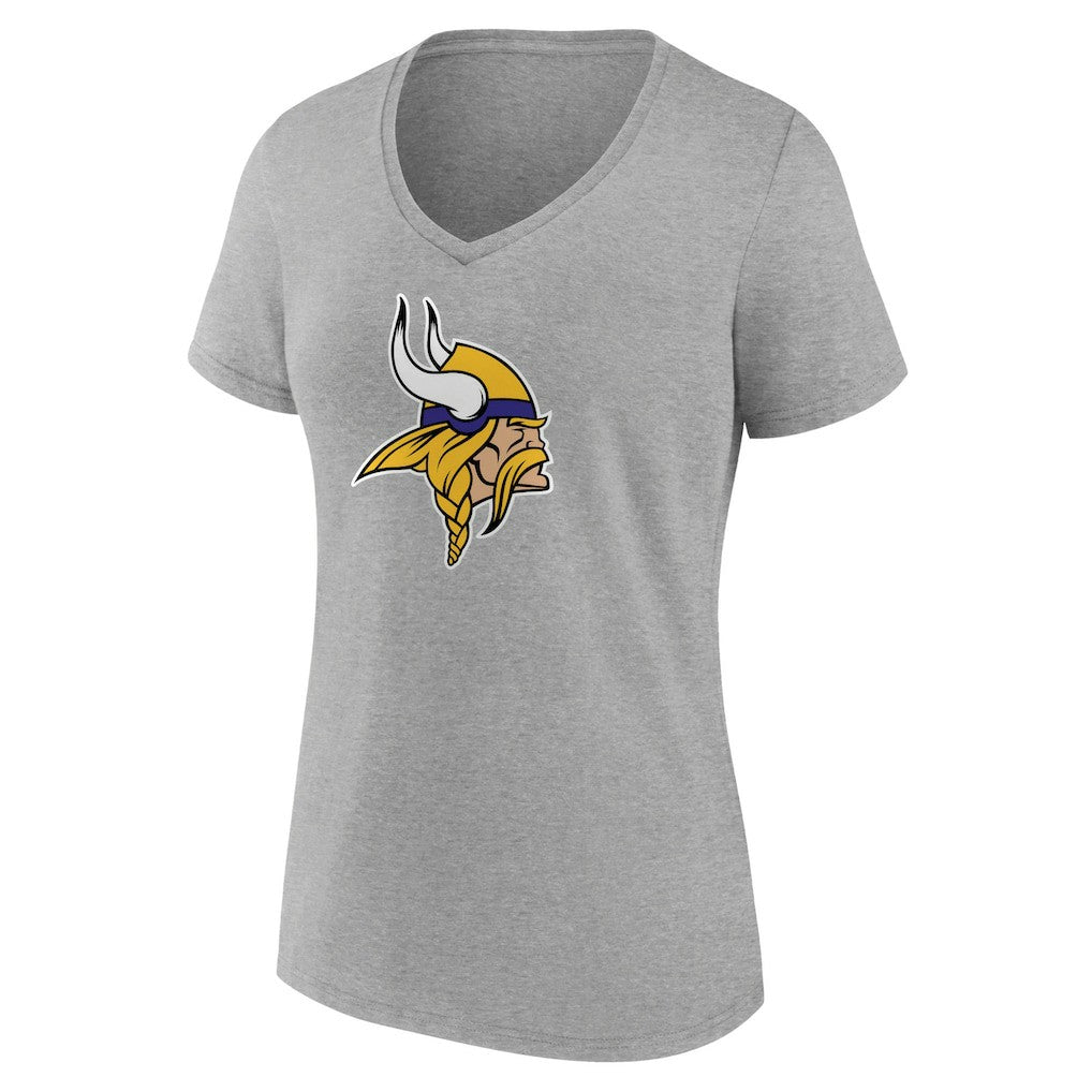 Minnesota Vikings Women's Primary Team Logo V-Neck T-Shirt Heather Gray | NFL