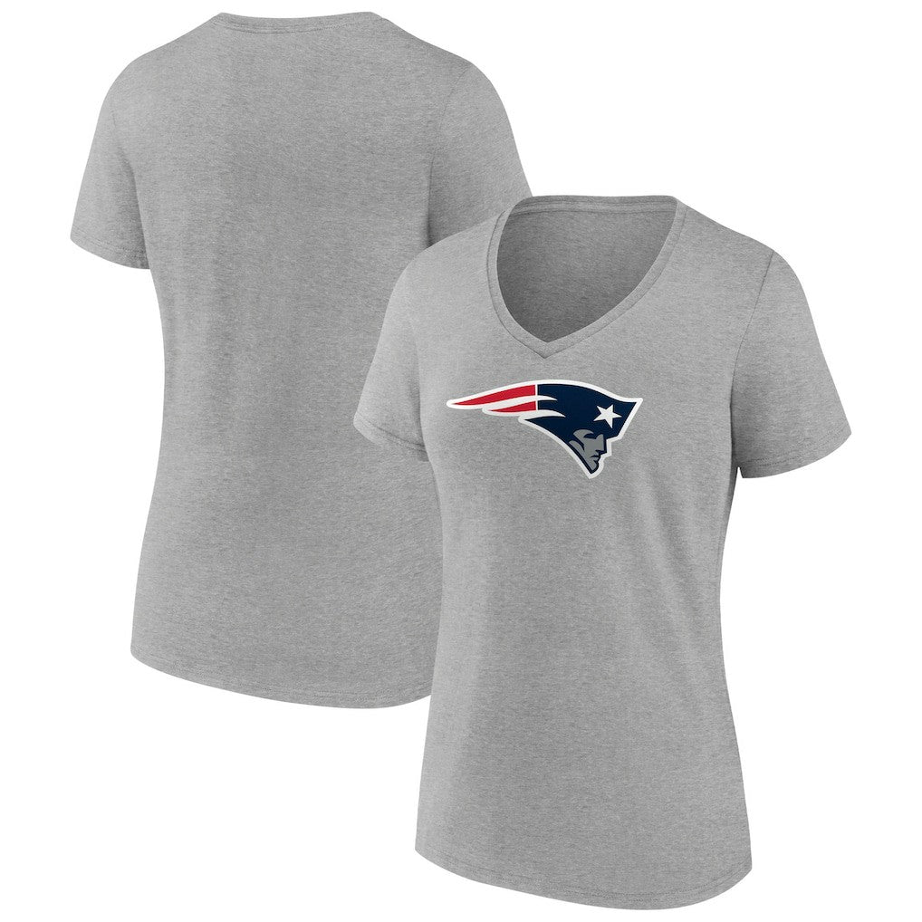 New England Patriots Women's Primary Team Logo V-Neck T-Shirt Heather Gray | NFL