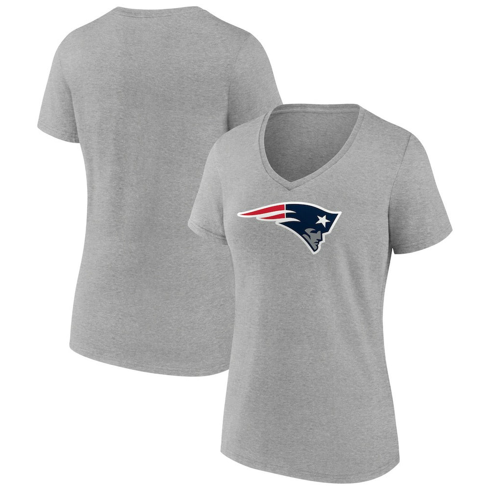 New England Patriots Women's Primary Team Logo V-Neck T-Shirt Heather Gray | NFL