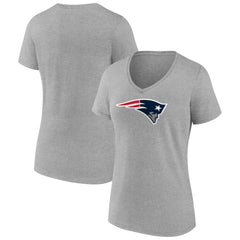 New England Patriots Women's Primary Team Logo V-Neck T-Shirt Heather Gray | NFL