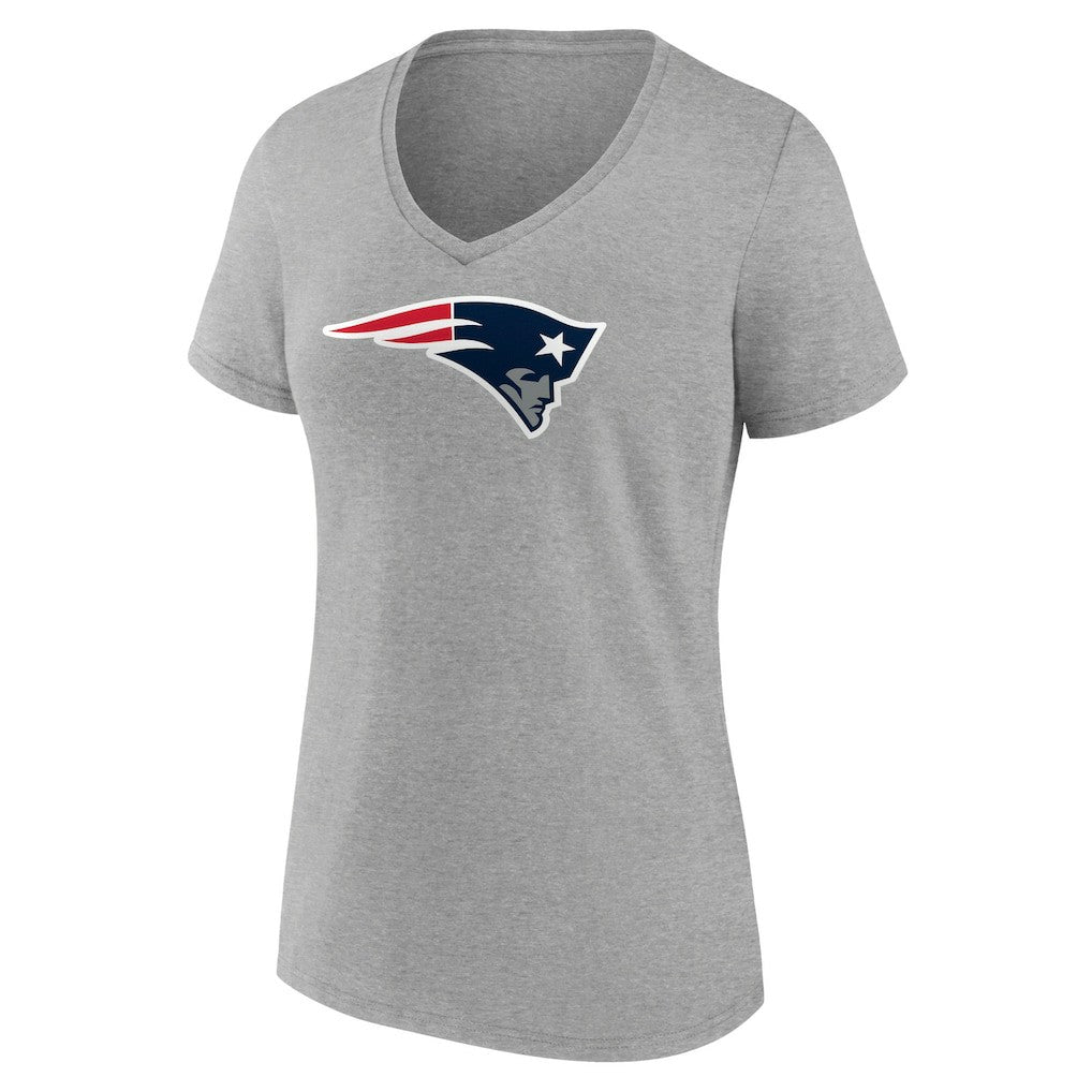 New England Patriots Women's Primary Team Logo V-Neck T-Shirt Heather Gray | NFL