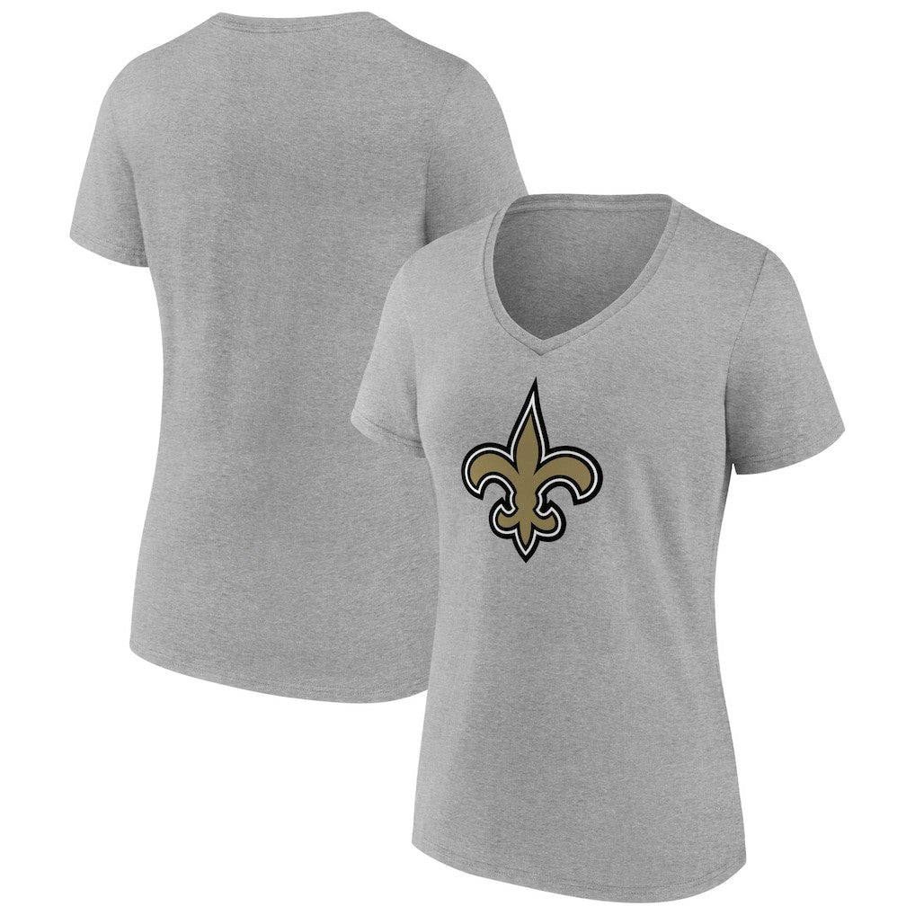 New Orleans Saints Women's Primary Team Logo V-Neck T-Shirt Heather Gray | NFL