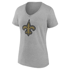 New Orleans Saints Women's Primary Team Logo V-Neck T-Shirt Heather Gray | NFL