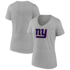 New York Giants Women's Primary Team Logo V-Neck T-Shirt Heather Gray | NFL