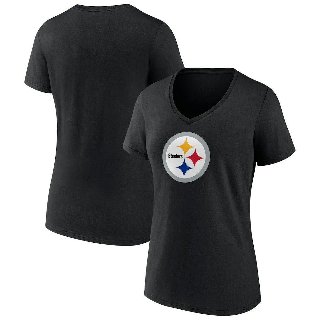 Pittsburgh Steelers Women's Primary Team Logo V-Neck T-Shirt Black | NFL