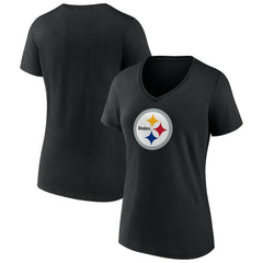 Pittsburgh Steelers Women's Primary Team Logo V-Neck T-Shirt Black | NFL