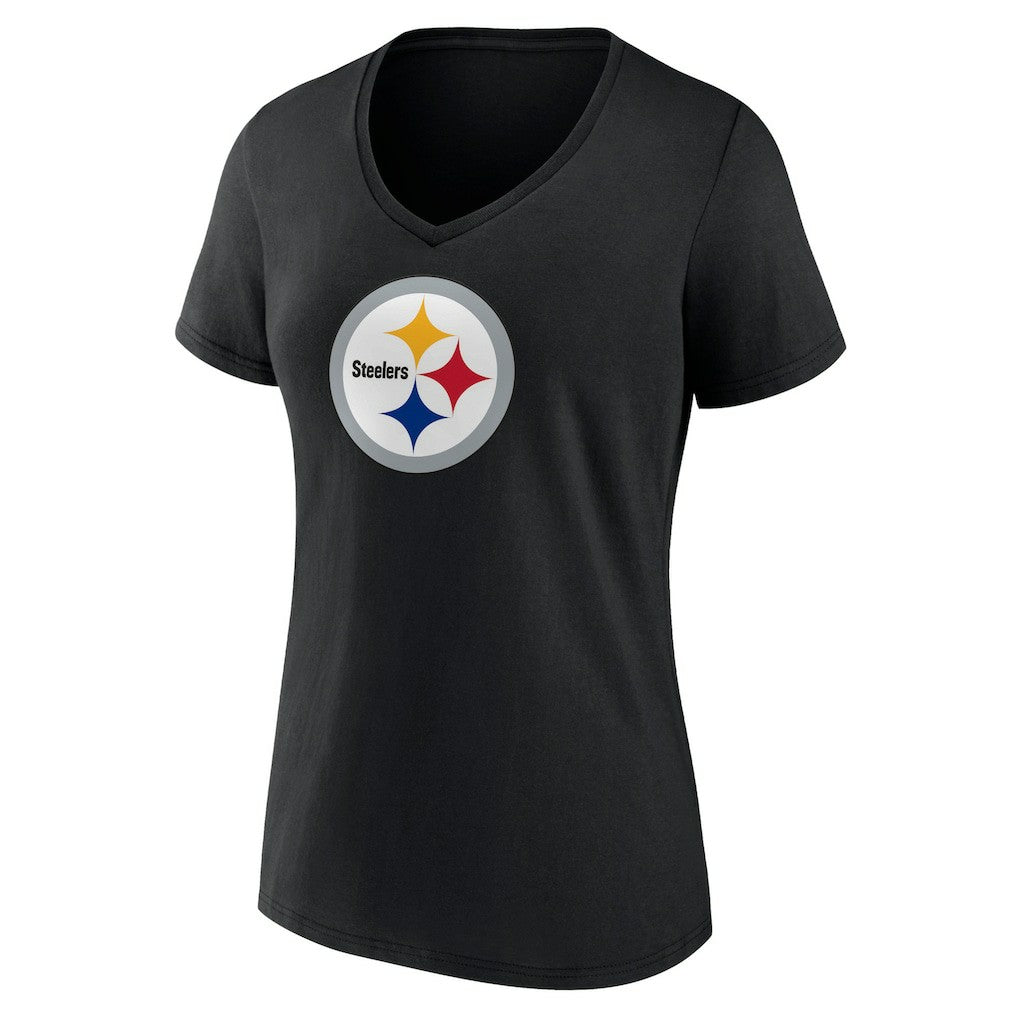 Pittsburgh Steelers Women's Primary Team Logo V-Neck T-Shirt Black | NFL