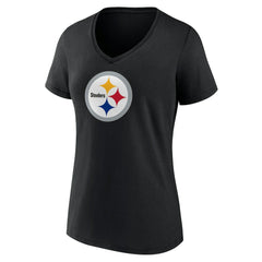 Pittsburgh Steelers Women's Primary Team Logo V-Neck T-Shirt Black | NFL
