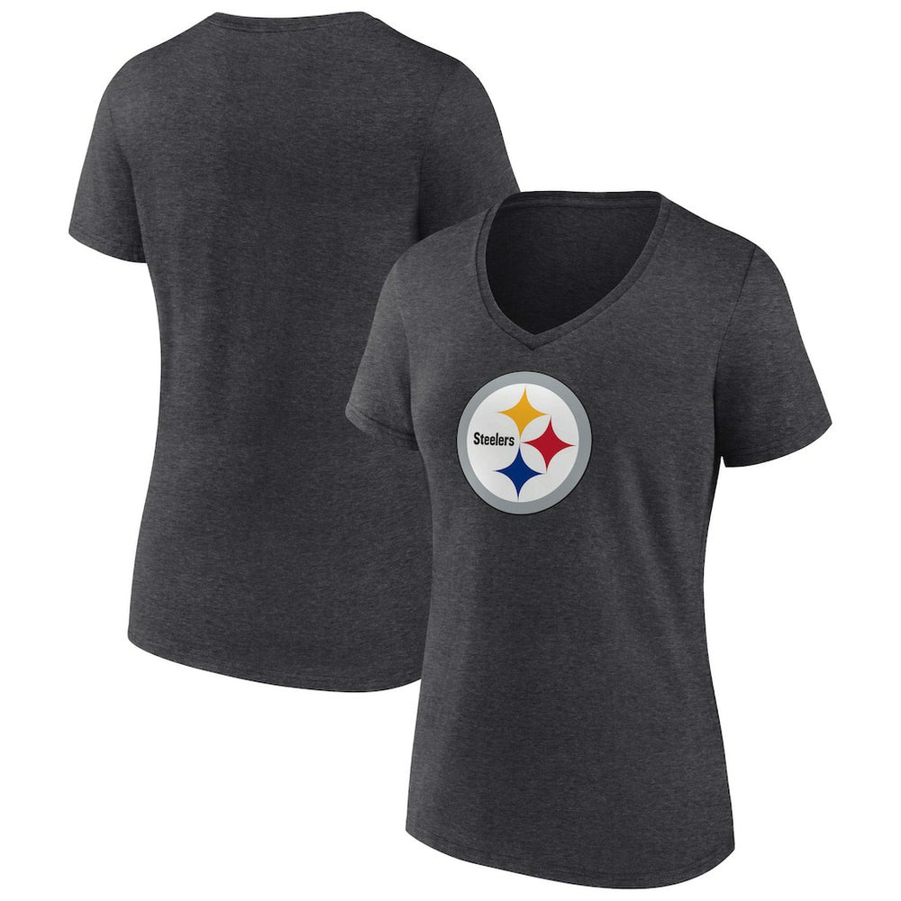 Pittsburgh Steelers Women's Primary Team Logo V-Neck T-Shirt Charcoal | NFL