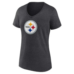 Pittsburgh Steelers Women's Primary Team Logo V-Neck T-Shirt Charcoal | NFL