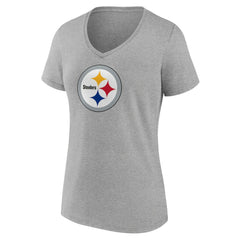 Pittsburgh Steelers Women's Primary Team Logo V-Neck T-Shirt Heather Gray | NFL